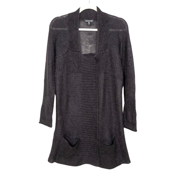 EILEEN FISHER Washed Mohair Coat Open Knit Purple Snap Front Women's Small - Picture 1 of 6